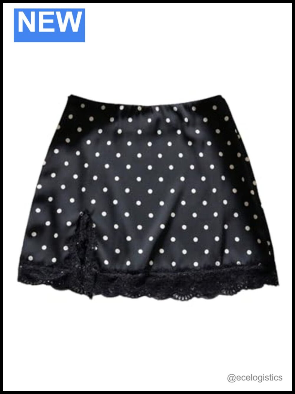 Polka Dots Lace Trim Bodycon Mini Skirt Low Rise Side Slit